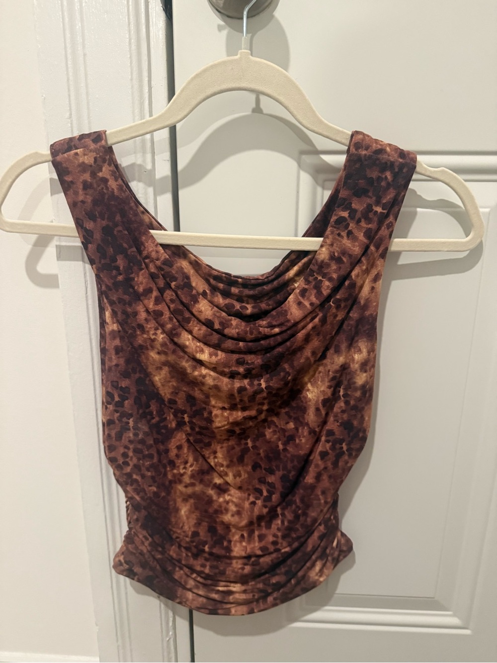 Free People Sleeveless Cowl Neck Tank Top - Brown Leopard Print